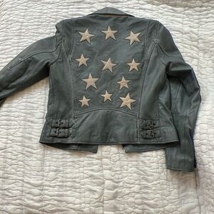 Women's Star-Appliqué Leather Jacket - Slate Green